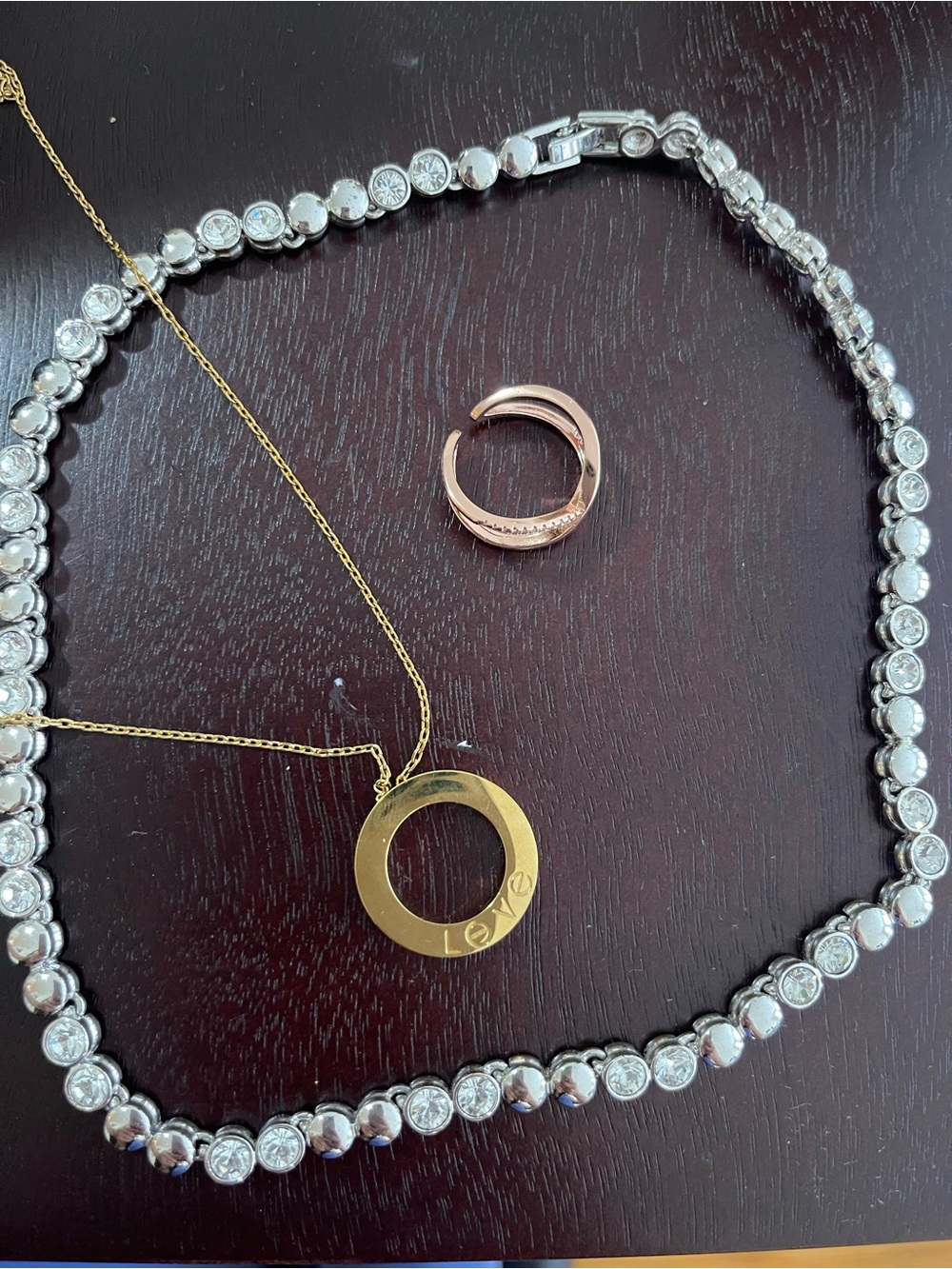Lovers + Friends Gold Circle 'Love' Pendant with Silver Crystal Tennis Chain